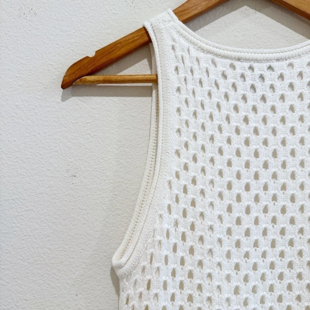 AQUA Crochet Tank Dress White Sleeveless Pullover Crewneck Size Small